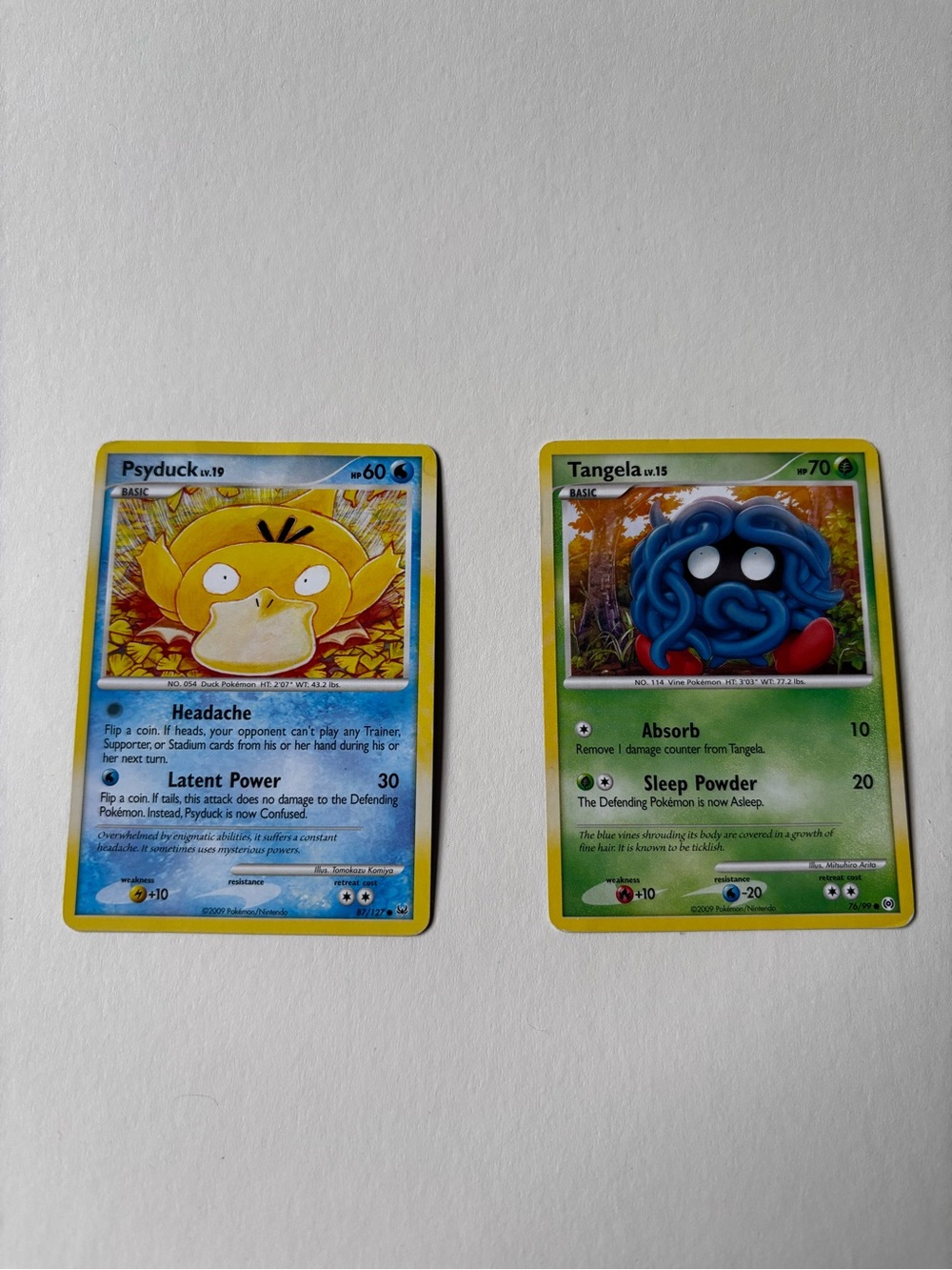 Pokemon 2009 Platinum Psyduck 87/127 Tomokazu Komiya & Tangela Vintage Binder Co